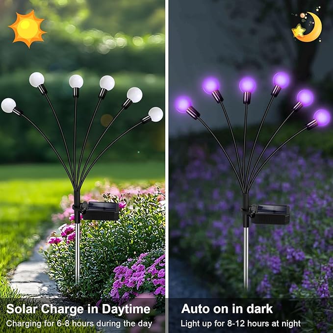 NBQQ Solar Garden Lights Outdoor, Waterproof Solar Powered Lights for Yard Pathway Patio, Swaying Lawn Decor as Gardening Gifts for Women Holiday (Purple, 6 Pack)
