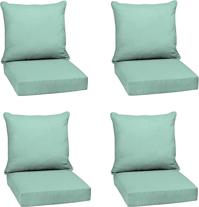 Arden Outdoor Deep Seat Cushion Set (4-Pack), 24 in x 24 in, Weather-Proof, Rain-Proof, Fade Resistant Patio Cushion for Chair, Sofa, and Couch Aqua Leala
