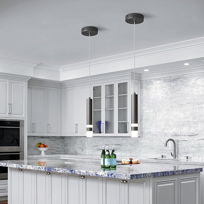 Modern Pendant Light Kitchen Fixture Dimmable LED Black Mini Pendant Lighting fo Kitchen Island Bedroom Bedside Table Small Pendant Lights (3-Pack)