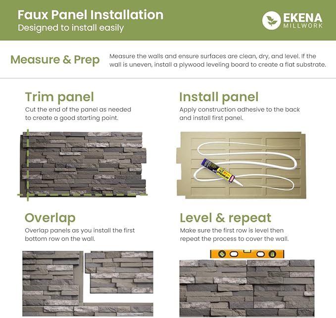 EverStone Herringbone Faux Brick Panel, 46 1/2"W x 25 1/4"H x 1"D, Limewashed
