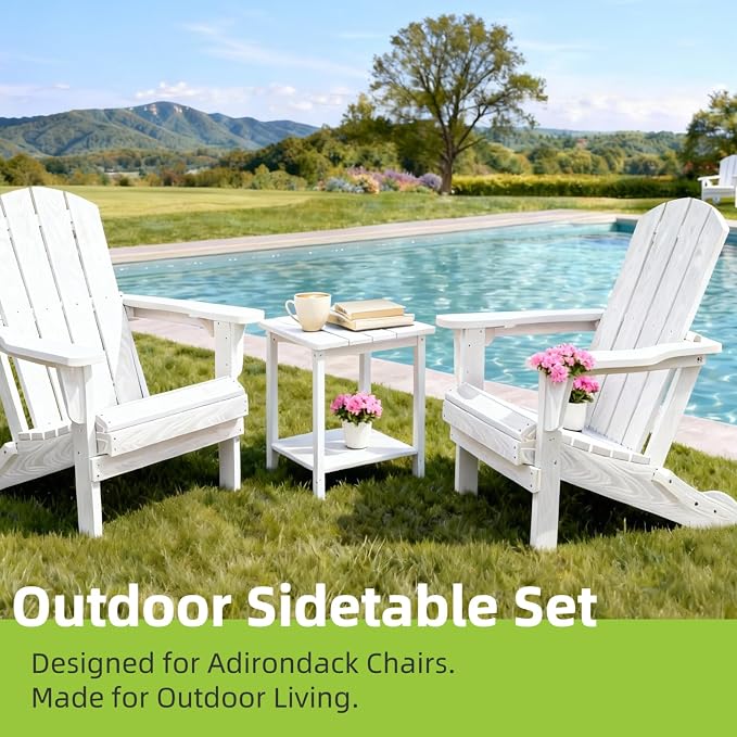 Adirondack Square Outdoor Side Table,2-Tier Storage Patio Side Table with Weatherproof HDPE Material Low