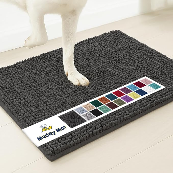 Muddy Mat® | Super Water Absorbent Door Mat Indoor, Microfiber Quick Dry Chenille Entryway Rug, Slip Resistant Front Door Mat, Indoor Mats for Entryway, Machine Washable Pet Rug, Charcoal 48"x72"