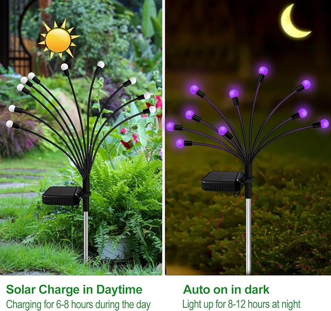 Kohlrabi Solar Garden Lights Outdoor, 10 Pack 80 LED Solar Purple Firefly Lights Waterproof, Sway by Wind, Halloween Swaying Light for Yard Patio Backyard Garden Planter Flower Bed Pathway Decoration