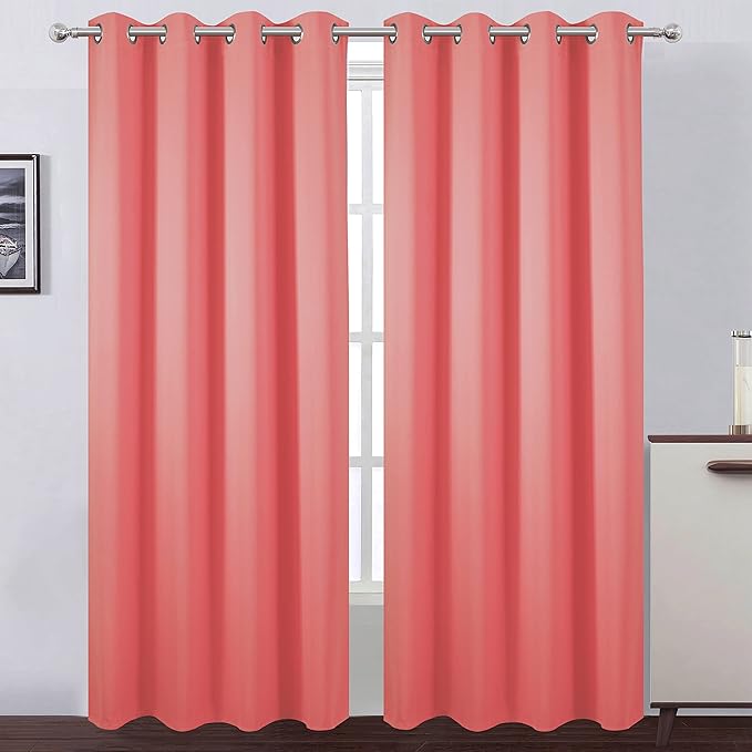 LEMOMO Blackout Curtains 52 x 95 inch/Coral Curtains Set of 2 Panels/Thermal