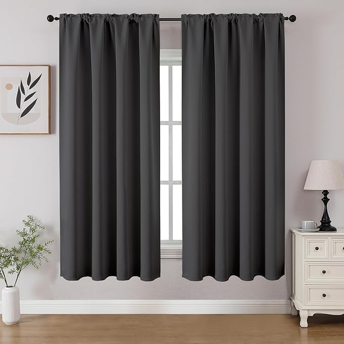 CUCRAF Dark Grey Blackout Curtains 54 inch Length 2 Panels Set, Rod Pocket Room