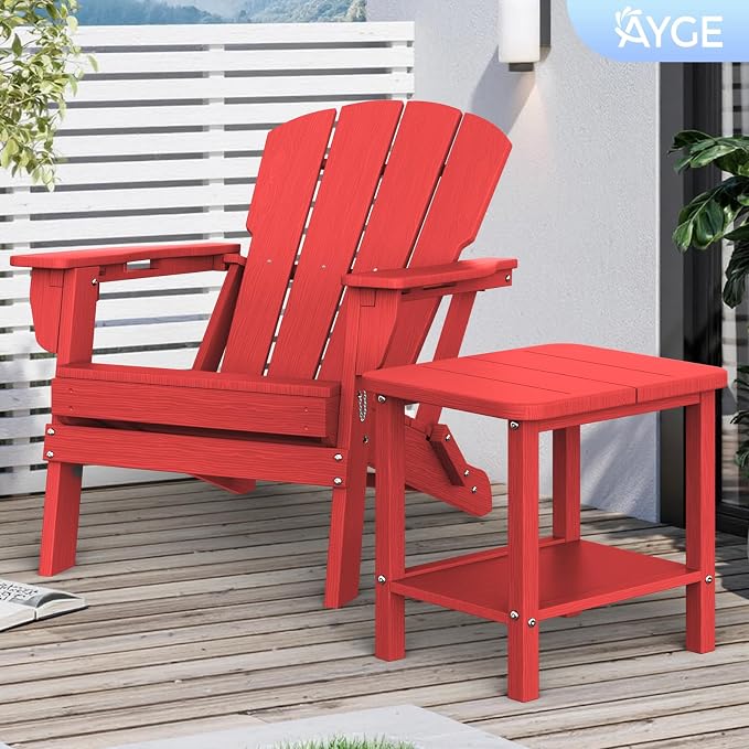 Ayge 17.7" Double Outdoor Side Table, Rectangular HDPE Adirondack End Table for Patio, Lawn, Pool, Garden, Backyard，Red