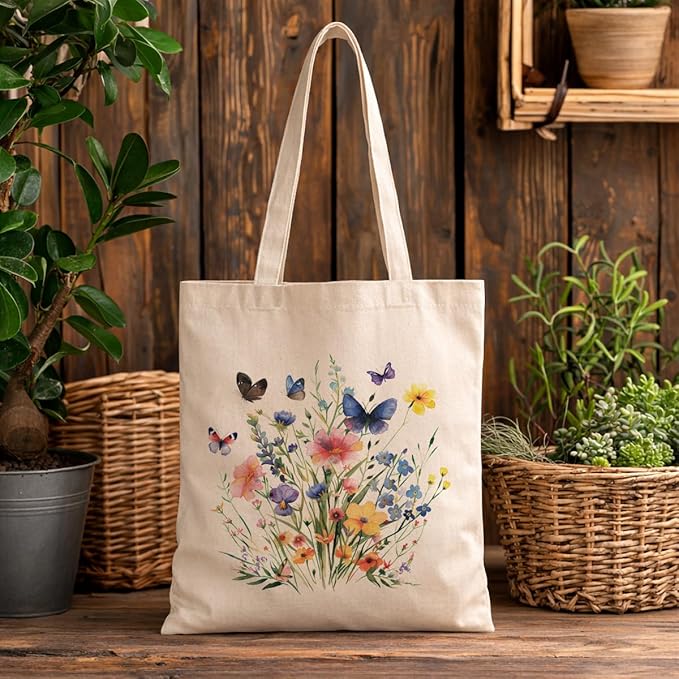 Floral Canvas Tote, Women Weekend Bags, Reusable Grocery Canvas Bag, Large Two Sided Printing Tote Bags