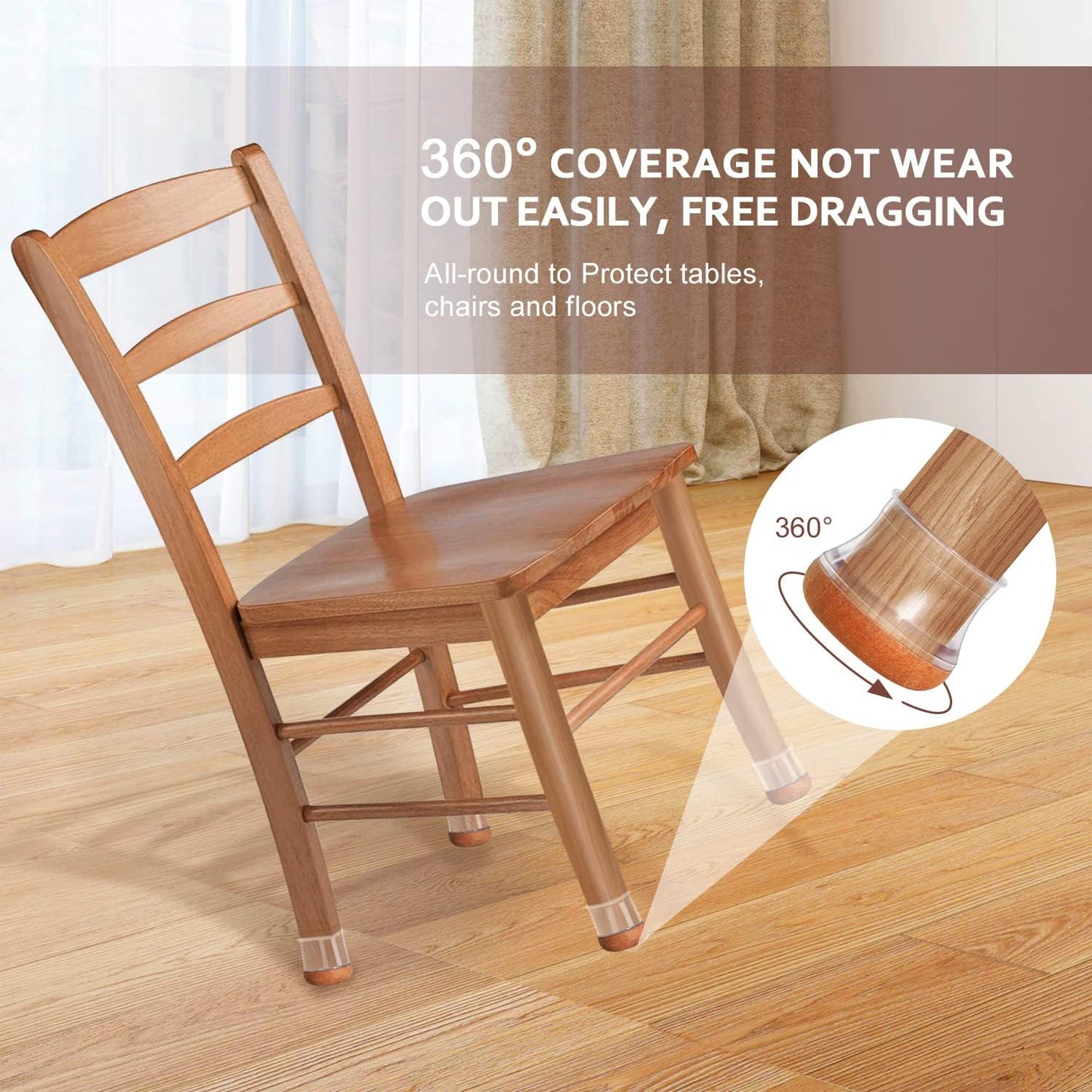 Chair Leg Floor Protectors Chair Leg Protectors for Hardwood Floors Felt Silicone Caps Strengthen Bottom Protection Anti-Scratch Reduce Noise 32 Pack Clear Round Large Fit 1-3/16" to 1-5/8" (30-40mm)