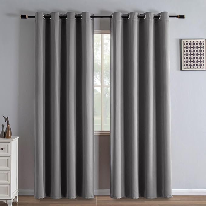 IGEMAEVE Light Grey Blackout Curtains 84 Inch Length 2 Panels Set, Grommet