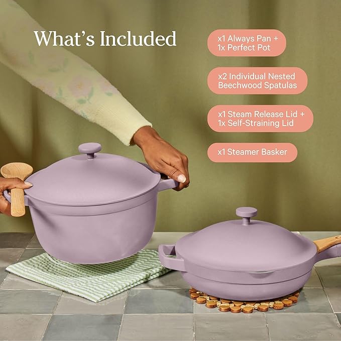 Our Place Cookware Duo - 7-Piece Set Including the Always Pan, Perfect Pot and Spatulas | Multifunctional, Toxin-Free Nonstick | Heat Safe up to 450°F | Oven, Stove, Induction Compatible | Steam