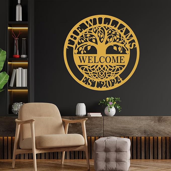 Personalized Metal Wall Art Tree of Life Family Sign Metal Wall Decor Custom Outdoor Last Name Signs for Home Welcome to Signs Housewarming Gifts Wedding Gifts