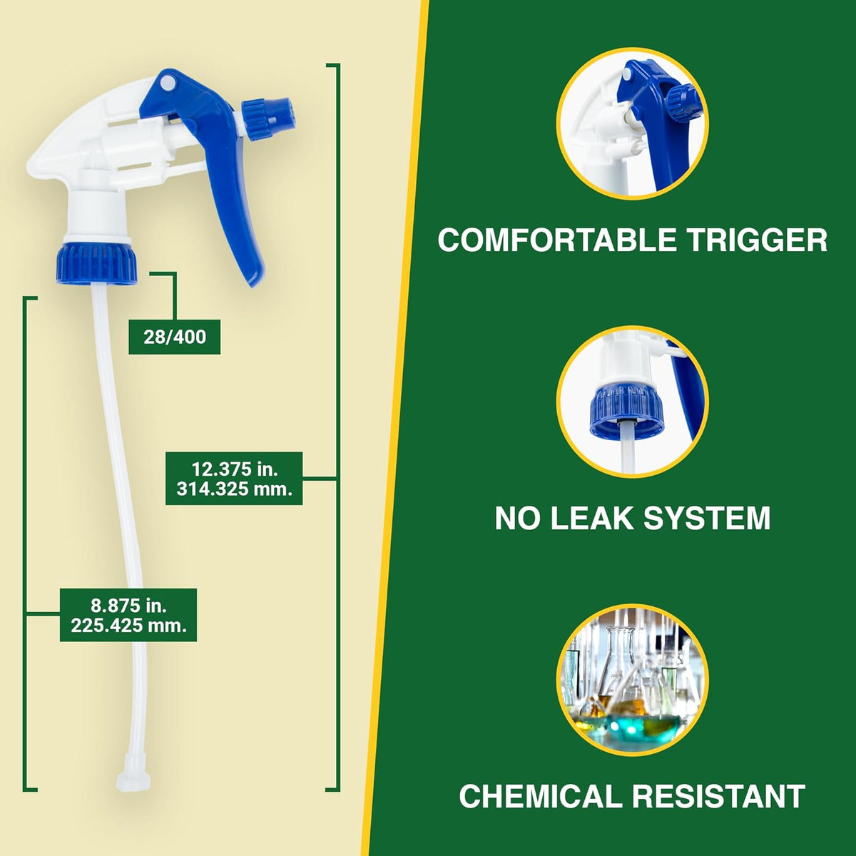 Heluva Green Spray Bottle Nozzle Replacement, Bottle Tops Only - Sprayer Nozzle Triggers for Heavy Duty, Commercial, Home Cleaning Solutions - Fits 8,16,24,32 oz Plastic & Glass Bottles, Blue 3 Pack