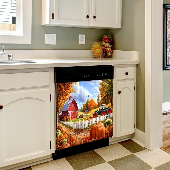 Autumn Fall Farm Pumpkin Dishwasher Magnet Cover for The Front Magnetic Dishwasher Door Covers Dish Washer Sticker Wrap Home Decorative Appliances Panel Decal Kitchen Decor 23" x 26" (Magnetic)