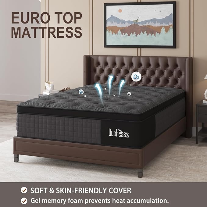Twin Mattress, 14 Inch Hybrid Mattresses Black with Gel Memory Foam and Individually Pocket Innerspring Euro Top Medium Firm for Motion Isolation, Edge Support