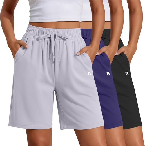 Neer 3 Pack Women's Quick Dry Shorts Women Drawstring High Waisted Bermuda Athletic Shorts with Pockets