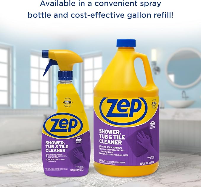 Zep Shower Tub and Tile Cleaner - 32 oz (Case of 12) - ZUSTT32PF - An Acidic, Scrub Free Formula To Dissolve Many Common Water-Related Bathroom Stains