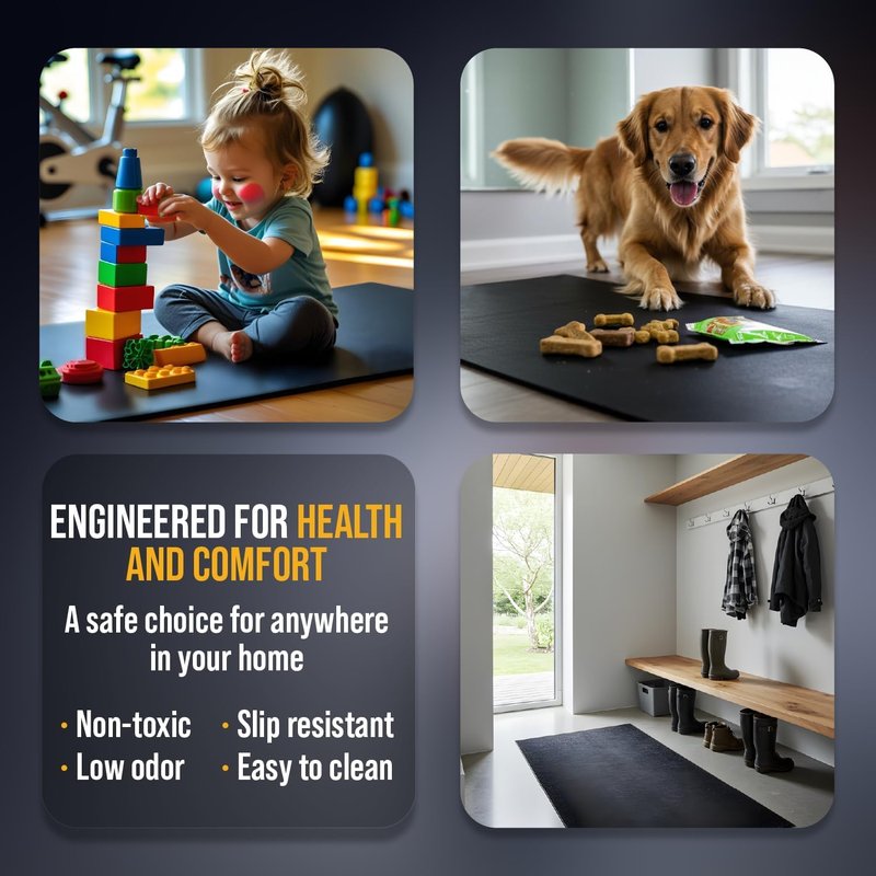 Rubber King Multi-Purpose Exercise Mat - 4' x 6' x 3mm - 100% Recycled Thick Rubber Mat for Home Gym Flooring, Non-Slip, Low-Odor Durable Workout Mat for Indoor/Outdoor, Shoe-Friendly - Black