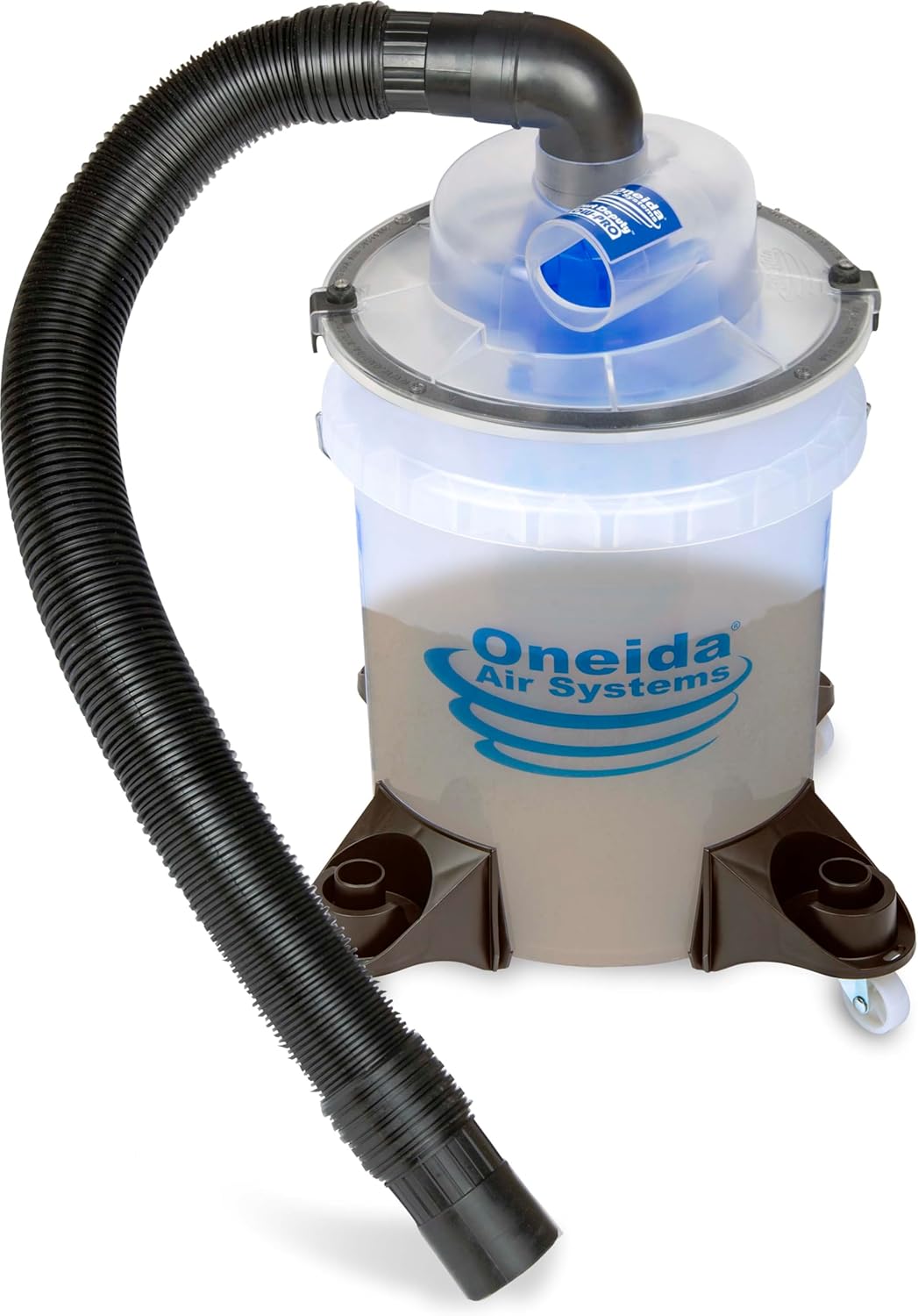 Oneida Dust Deputy Low-Pro Deluxe Lid Dust Separator Kit with Clear 5-Gallon Dust Collection Bucket, 3 ft Hose, 2.5 in Adapter, & Mounted Casters for Shop Wet Dry Vacuums - Made in USA