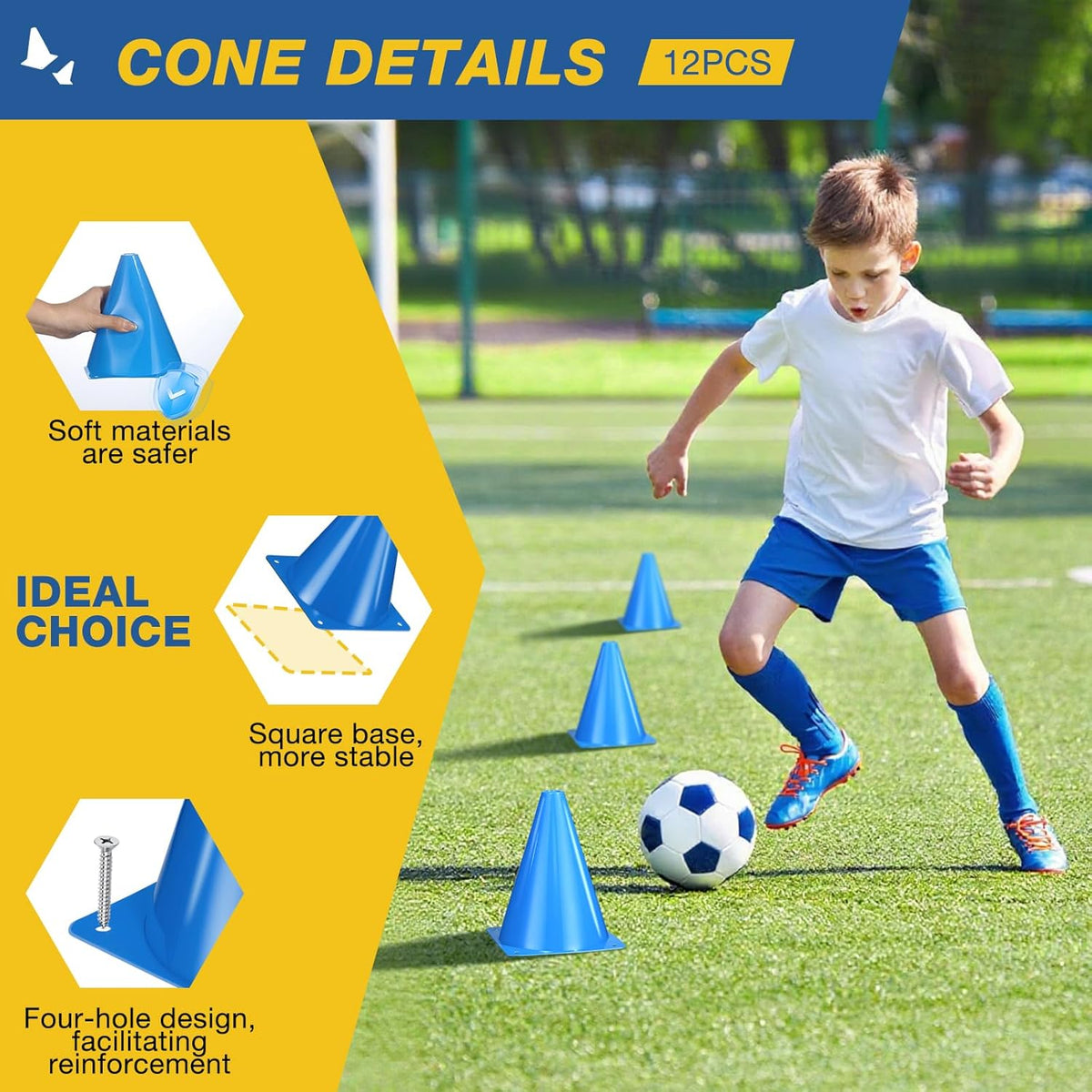 Skiennix 12-Piece 7-Inch Soccer Cones - Durable Plastic Traffic Cones for Sports Training & Agility Drills