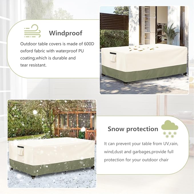 Outdoor Coffee Table Cover 48 W x 28 D x 16 H Inches,600D Heavy Duty Waterproof Outdoor Table Cover,Patio Rectangle Table Covers,Beige