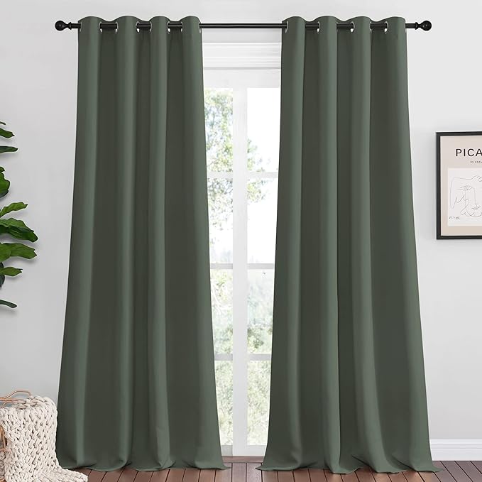 NICETOWN Dark Mallard Blackout Draperies Curtains, 55 inches Wide by 108 inches