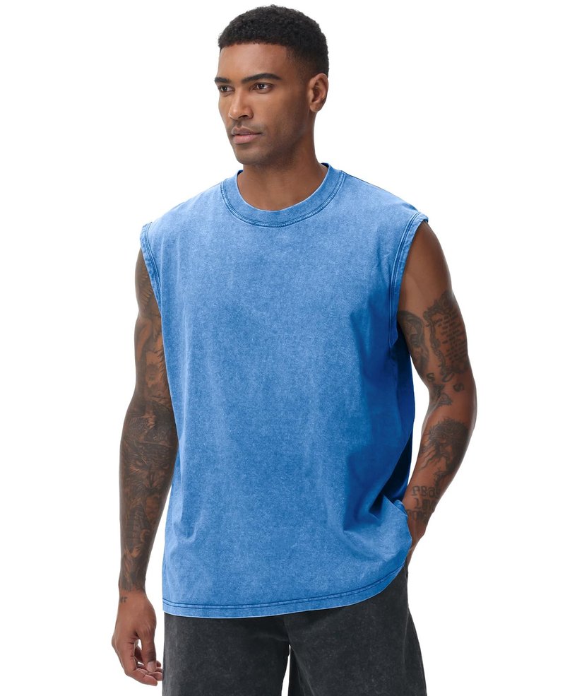 SnowElve 3 Pack Mens Workout Tank Tops Sleeveless Tee Shirts Men Muscle Shirt Gym Acid Wash T Shirts Running Beach Loose Fit Tee(BUGYBK,2XL)