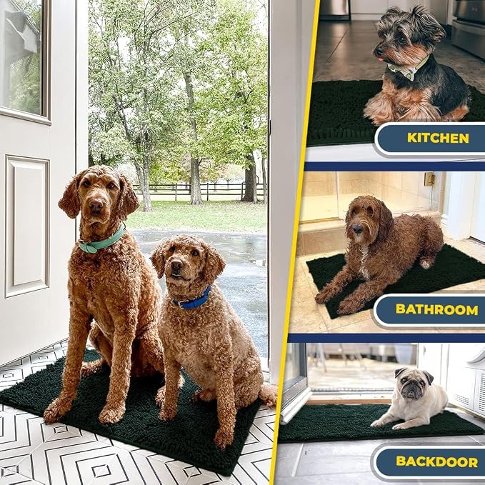 Muddy Mat® | Super Water Absorbent Door Mat Indoor, Microfiber Quick Dry Chenille Entryway Rug,Slip Resistant Front Door Mat,Indoor Mats for Entryway,Machine Washable Pet Rug, Hunter Green 20" x 30"
