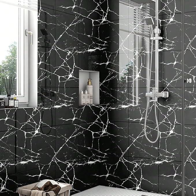 Chejiaye 10pcs Marble Peel and Stick Backsplash Waterproof Washroom Wall Panels