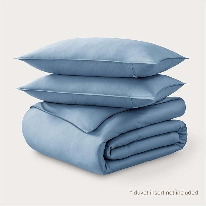 Bare Home 100% Organic Cotton Sateen Duvet Cover Set - Full/Queen Size - 400 Thread Count - Smooth Sateen Weave - Warm & Luxurious - Duvet Cover (Full/Queen, Dusty Blue)