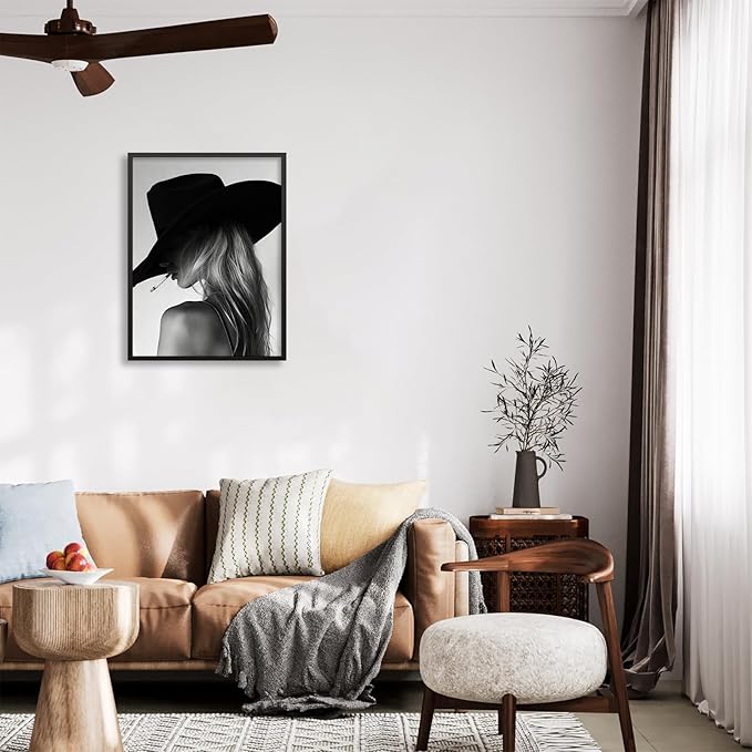 Trendy Black And White Black Framed Wall Art Cool Western Woman Smoking Prints