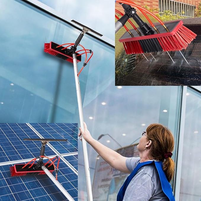 29.5FT Water Fed Pole Kit Adjustable Solar Panel Cleaning Kit Cleaner Tool for Window Glass Roof Outdoor Glass Brush Window Washing Equipment,9M