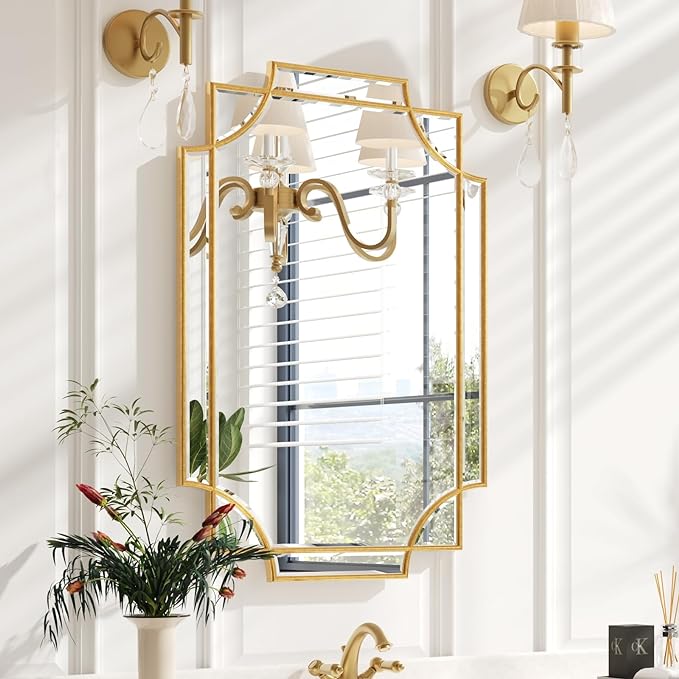 Kelly Miller 20"x30" Small Gold Bathroom Mirror for Wall Mount, Beveled Vanity Mirror for Master Bath Half Bath