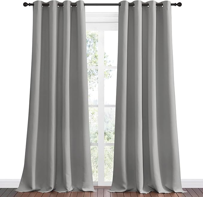 NICETOWN Silver Grey Room Darkening Curtain Panels 90" Long