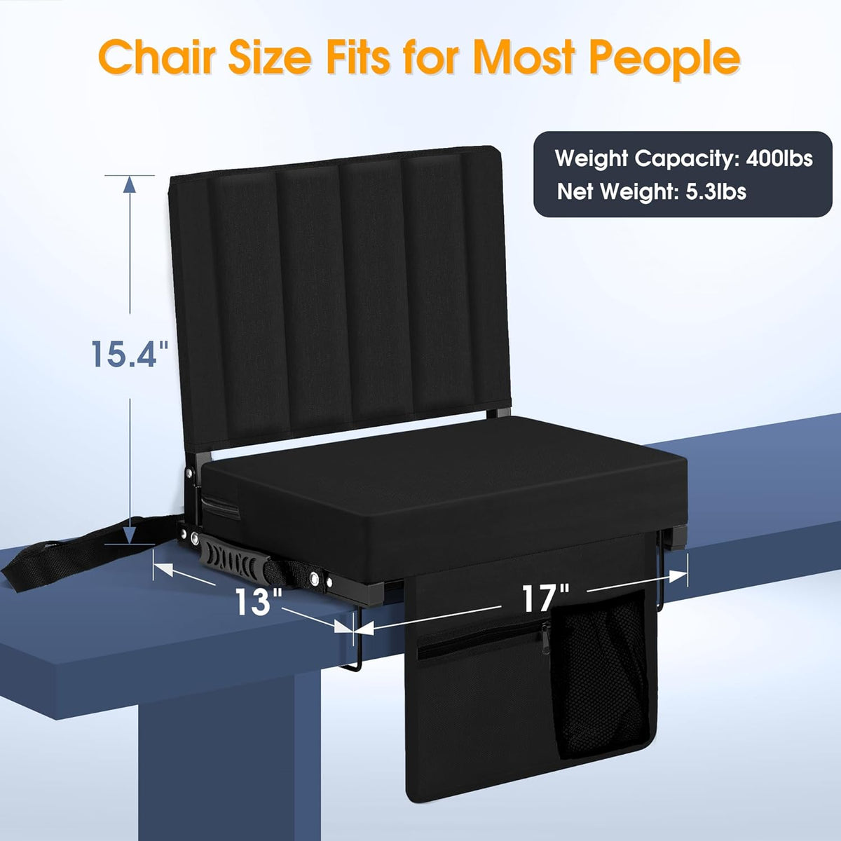 Skiennix Portable Stadium Seat - Comfy Padded Cushion with Back Support | Folding Chair with Cup Holder & Shoulder Strap