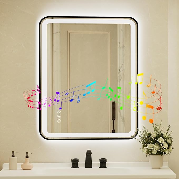 32x40 Inch Black Framed LED Bathroom Mirror
