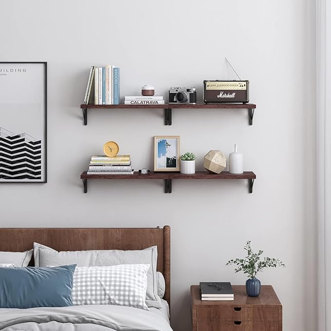 YGEOMER Floating Shelves for Wall, Different Sizes Walnut Red Brown Wall