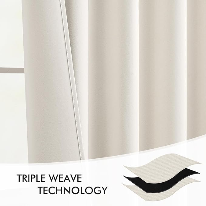 MIULEE Ivory Back Tab Blackout Curtain 96 Inch Long 2 Panels Set