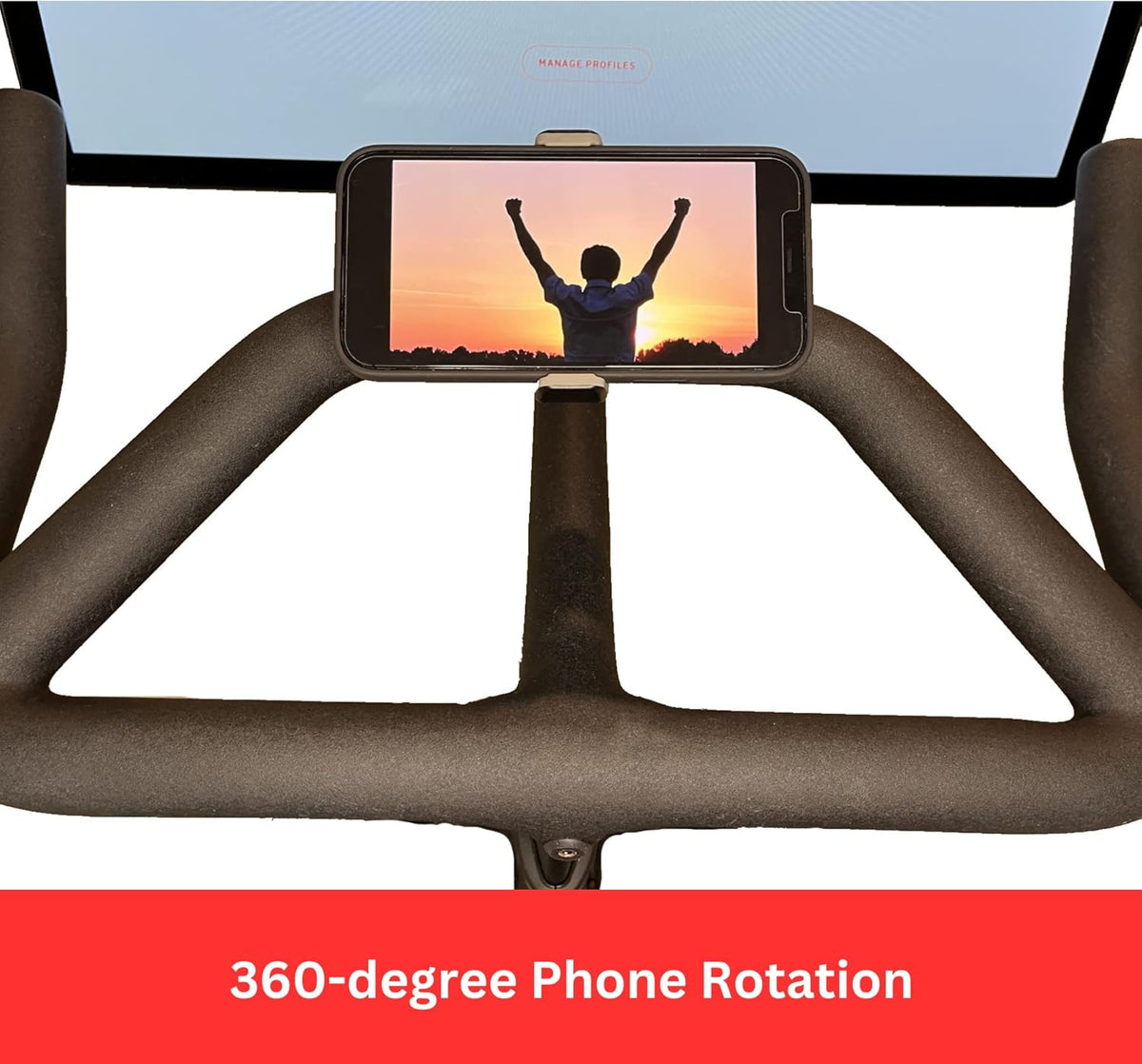 Peloton Phone Holder - Secure Fit & Easy One-Hand Operation - 360° Rotation for iPhone & Android
