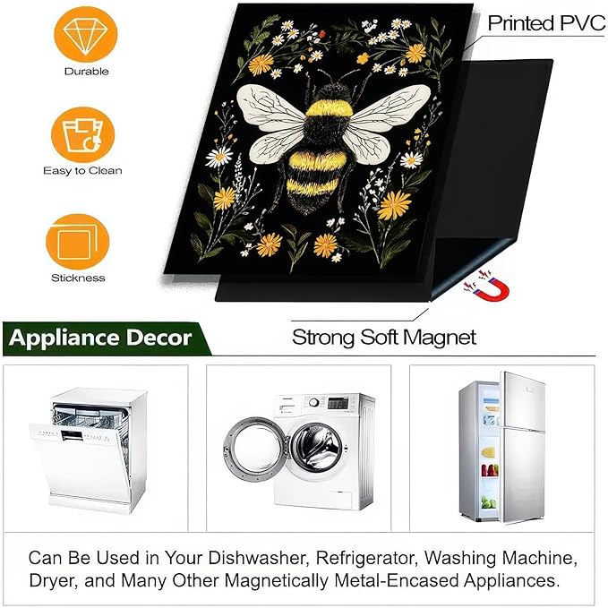 Bee Large Dishwasher Magnet Magnetic Cover 23x26 inch Bee Dishwasher Magnet Decoration Flower Refrigerator Sticker Farmhouse Kitchen Home Appliance Decorative Washer Kitchen Decor