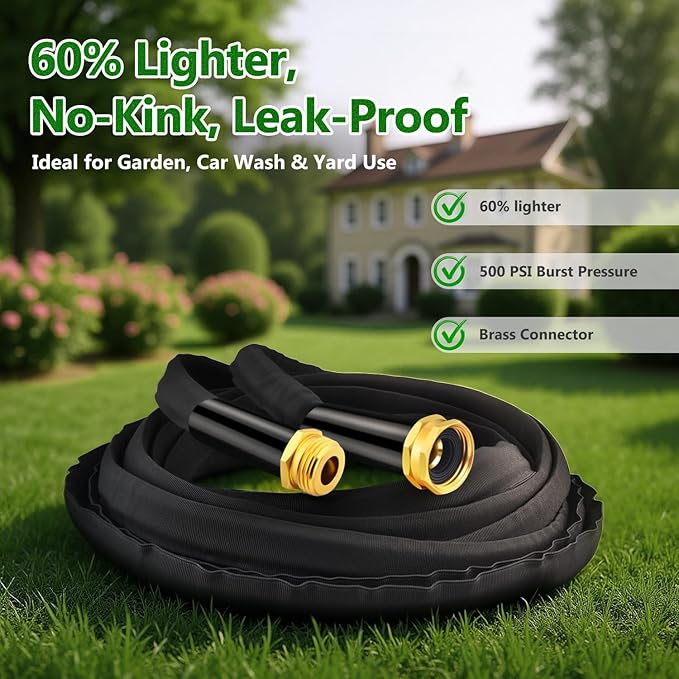 Garden Hose100FT, Lightweight & Flexible Water Hose,Non-Expanding,3/4" GHT Leak-Proof Metal Fittings, Non-Expanding, Kink-Free, Portable, Wear-Resistant for Yard, Lawn, Garden Use
