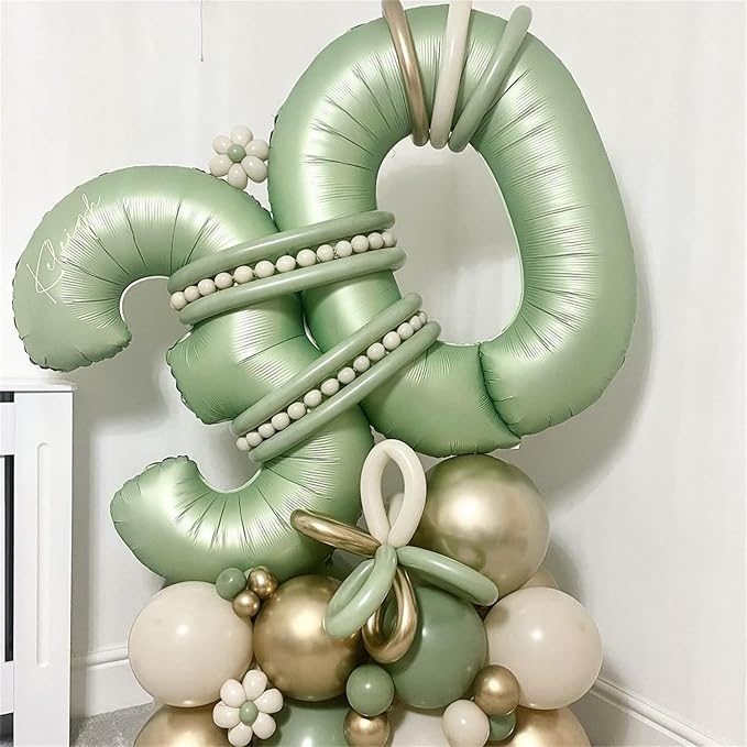 40'' Sage Green Number 9 Balloon, Self Inflating Foil Number Balloons Set 0-9, Olive Green Digital 9 Helium Balloon for Girls Boys 9th Jungle Safari Birthday Party Decorations Anniversary Supplies