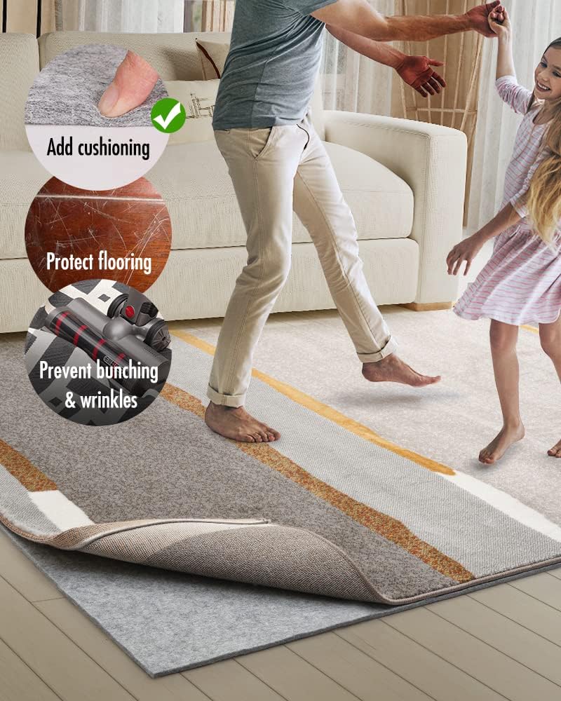 Non Slip Rug Pad Gripper - 5x8 Feet 1/4” Extra Thick Felt Under Rug for Area Rugs and Hardwood Floors,Super Cushioned Non Skid Carpet Padding