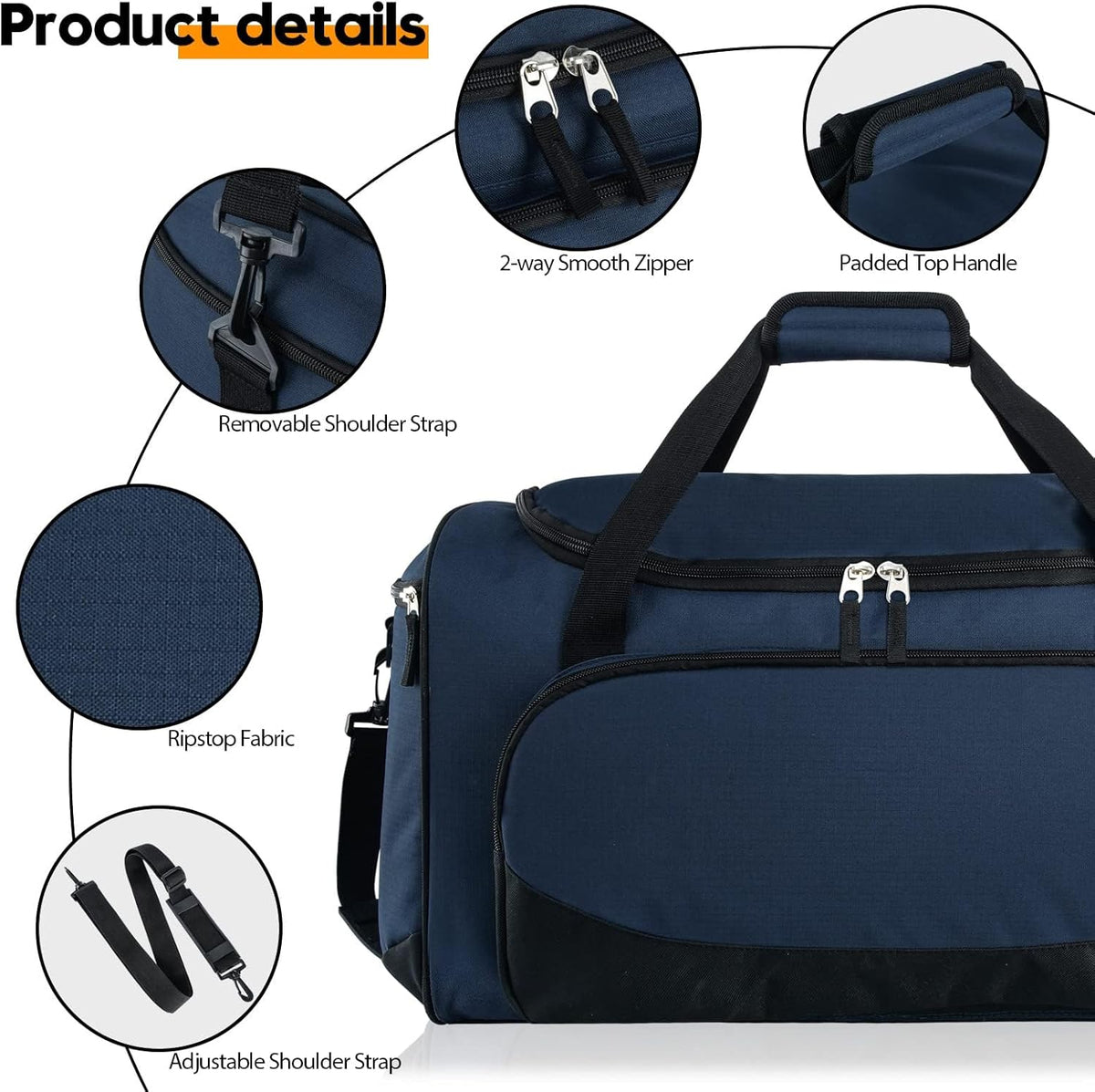 Uarition Gym Duffle Bag - 55L Navy Blue Heavy Duty Sports & Travel Gear Bag for Men