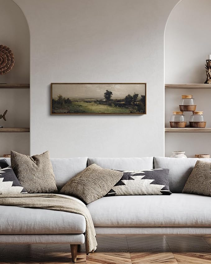 InSimSea Extra Large Framed Vintage Wall Art, Living Room Country Farmhouse Decor, Wilderness Landscape Paintings, Canvas Prints, Retro Scenery Long Picture for Bedroom Above of Bed,12x36inch