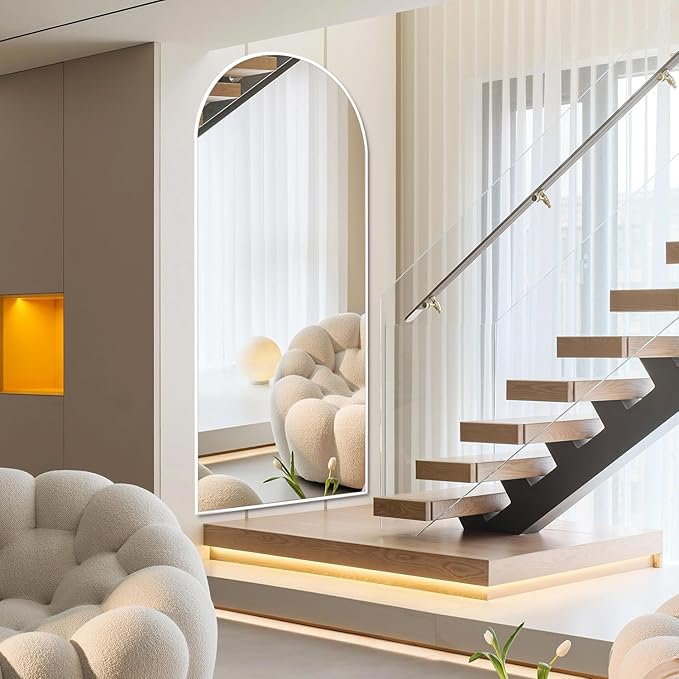 Rowjut Floor Mirror Arched Full Length Mirrors, Living Room, Aluminum Frame