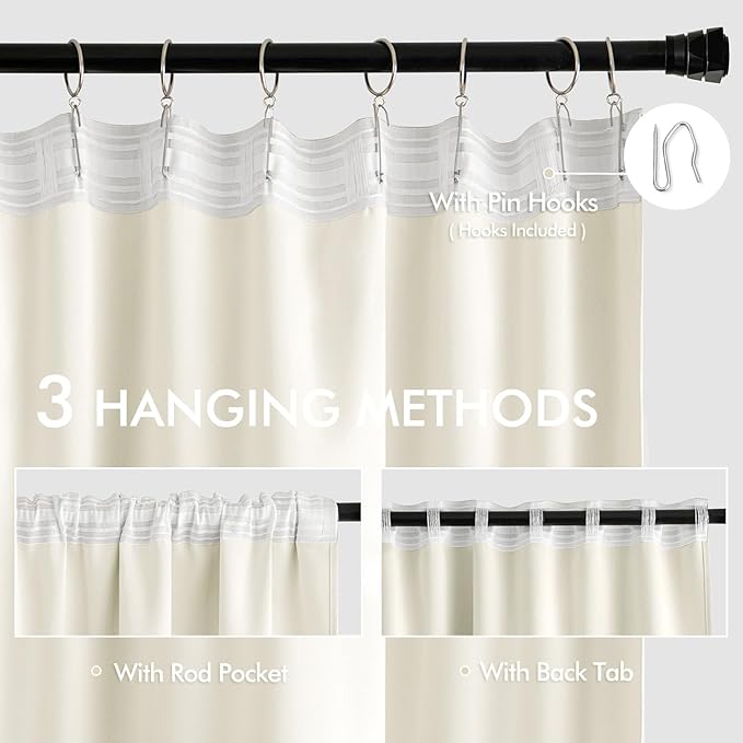 MIULEE Cream Back Tab Blackout Curtains 63 Inch Length 2 Panels Set