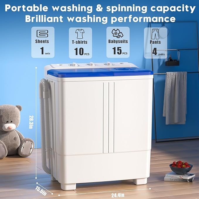 Auertech Portable Washer and Dryer Combo, 20 Lbs Twin Tub Washing Machine, 1.5 Cu.Ft Compact Clothes Dryer, Portable Washing Machine and Dryer Set for Apartment, RV, Dorm, White