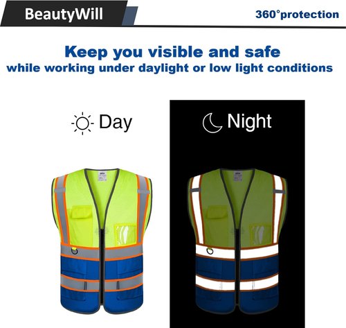 BeautyWill High Visibility Reflective Safety Vest | Custom Logo, Breathable Design, Class 2