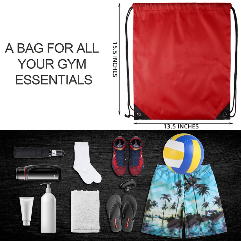 GoodtoU Nylon Drawstring Bags - Bulk 48Pcs Red Cinch Sack Gym Backpack for Sport, Traveling, Team