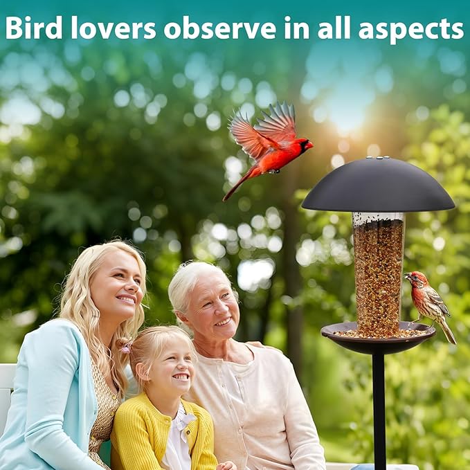 Goodeco Bird Feeder with Pole Standing - Metal Outdoor Bird Feeder for Wild Birds, Perfect for Yard Lawn Garden & Patio Decorations, Ideal Gifts for Mom Dad Grandparents (Black)
